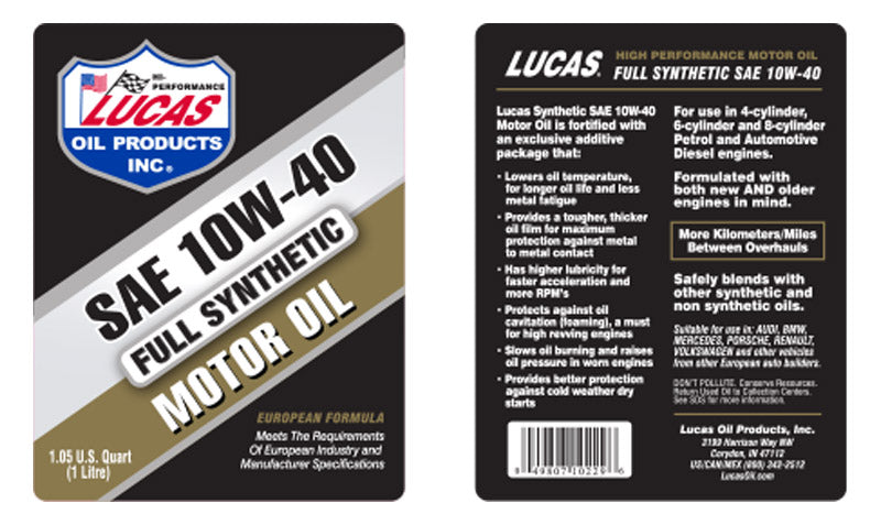 Lucas High Performance European Synthetic Motor Oil SAE 10W-40